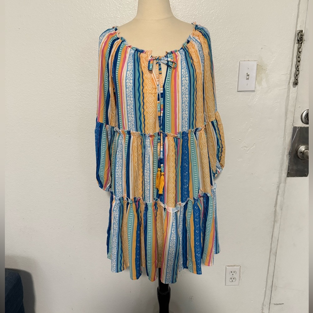 Colorful Striped Boho Dress by Flying Tomato
